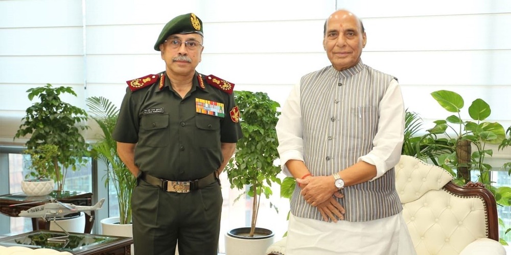 CDS General N S Raja Subramani meets Defence Minister Rajnath Singh at Kartavya Bhavan