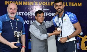 Mansukh Mandaviya felicitates Indian contingent on historic first win at AVC Men’s Volleyball Cup