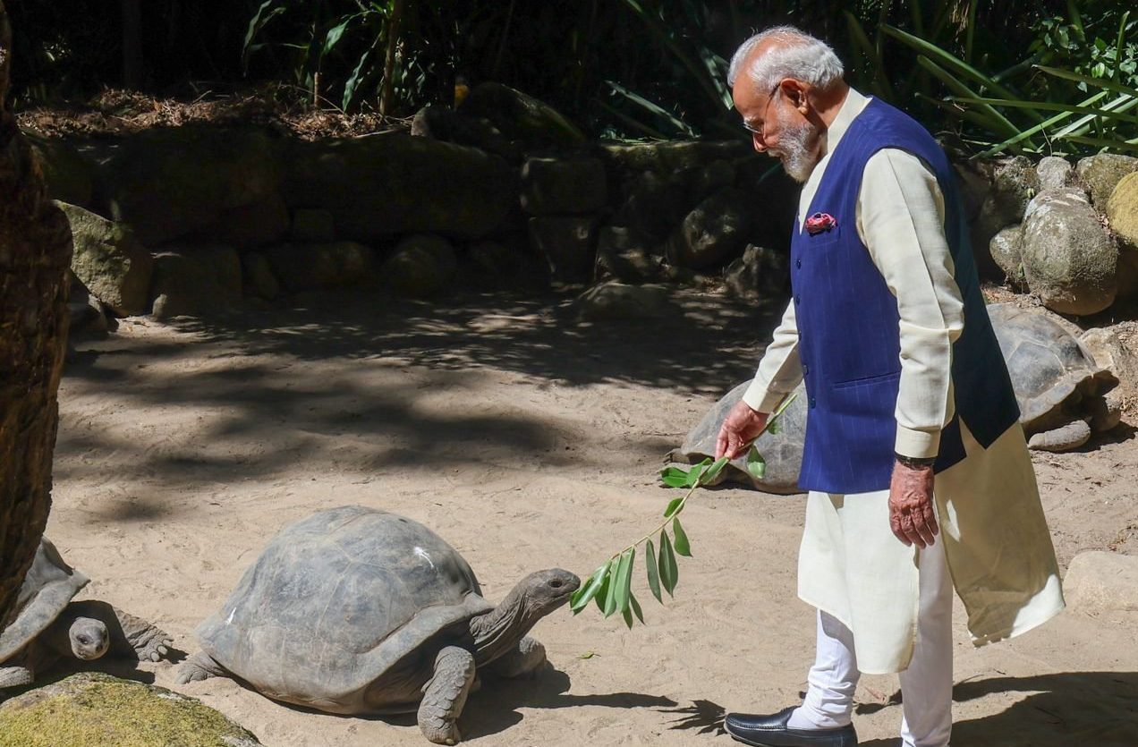 PM Modi Highlights India-Seychelles Bond During Visit to Giant Tortoise Enclosure