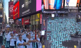 International Yoga Day dawns on Times Square with people reflecting universality with all nations and ethnicities