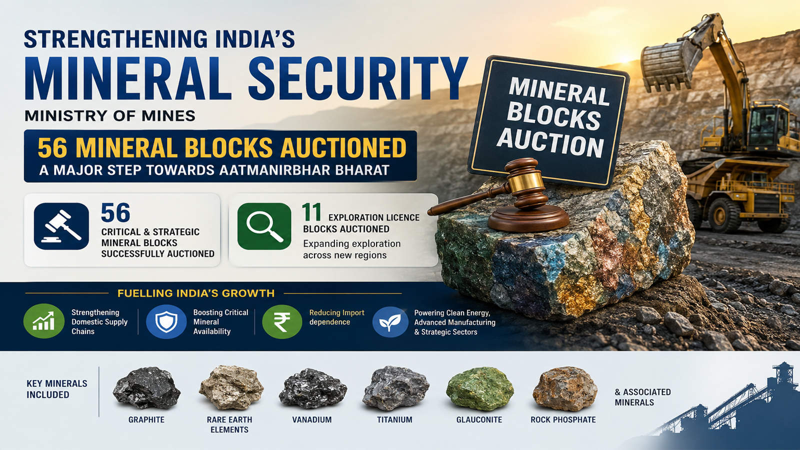 India’s critical mineral mission accelerates as 56 mineral blocks, 11 exploration licence blocks successfully auctioned