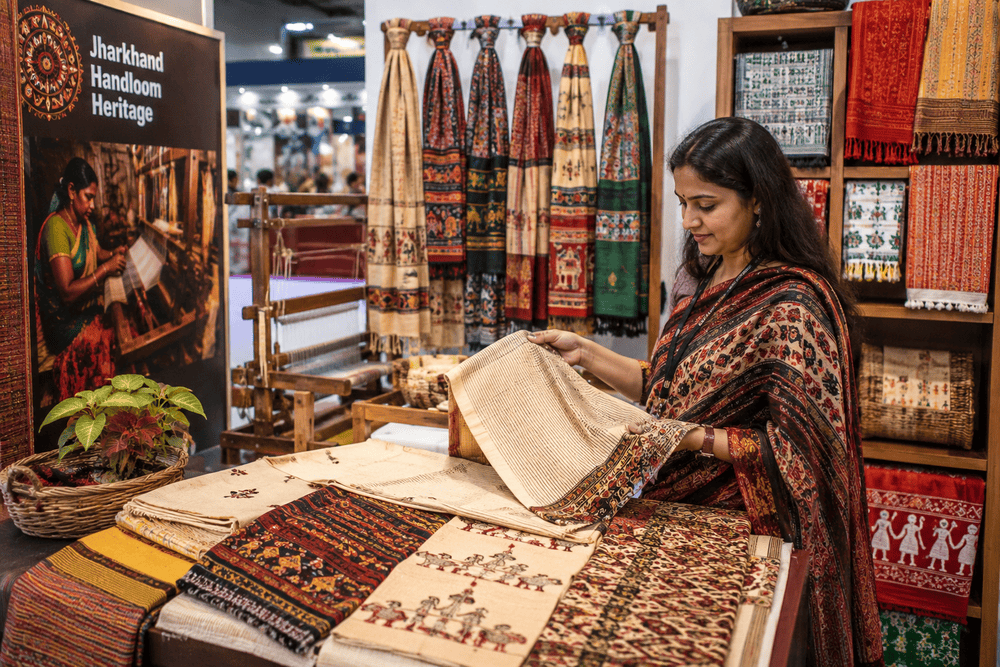Jharkhand showcases six GI-tagged handloom products at Bharat Tex 2026