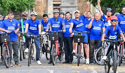 Mansukh Mandaviya leads ‘Cheer for Bharat’ cycling rally in Glasgow, promotes Fit India Movement
