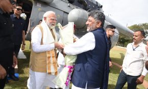 PM Modi Arrives in Mysuru, Received by Karnataka CM Shivakumar Ahead of Viveka Smaraka Inauguration