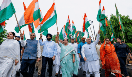 Delhi CM, ministers take out Tiranga Yatra in Assembly premises