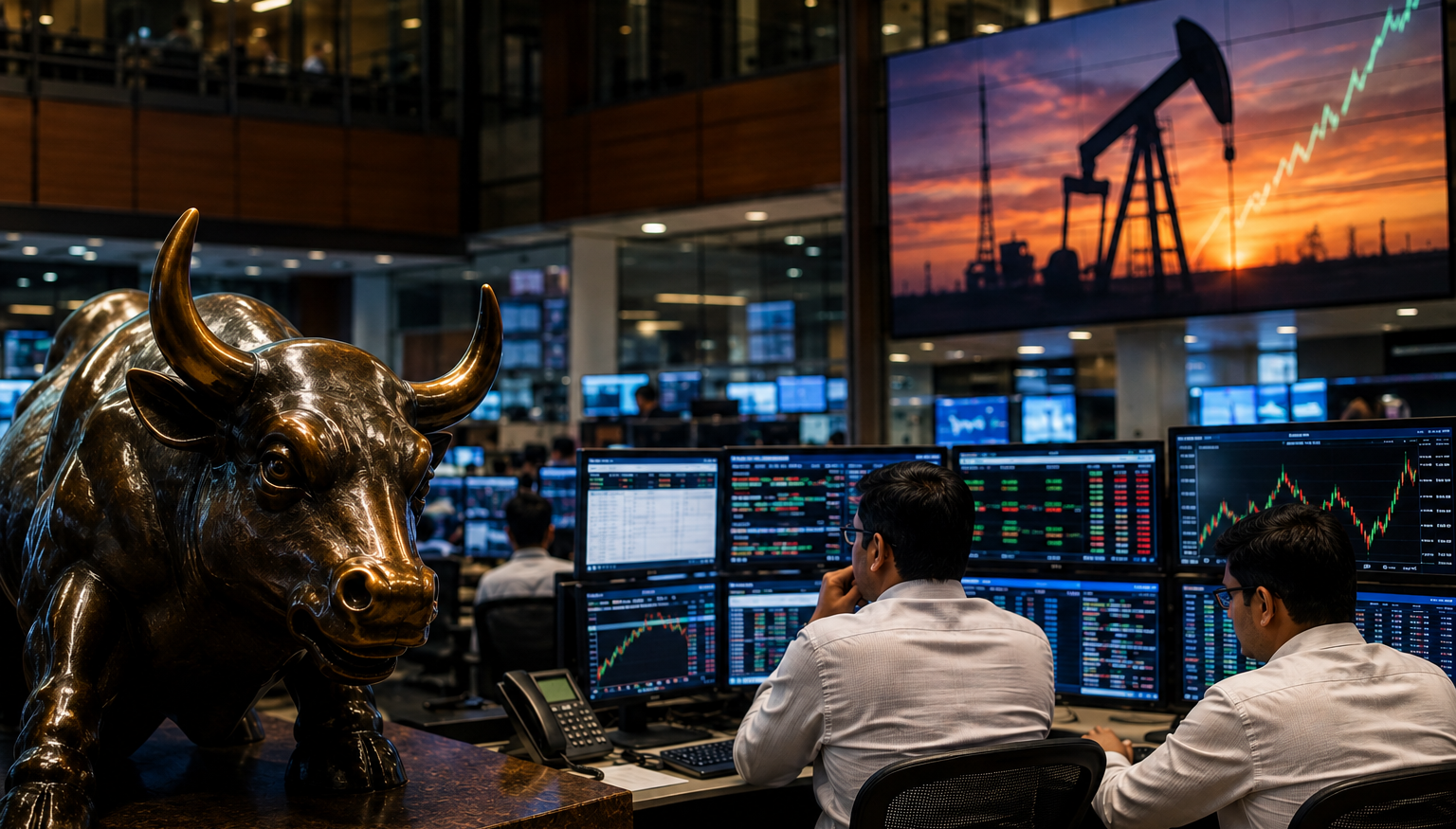 Equity markets open flat amid gains in crude oil prices