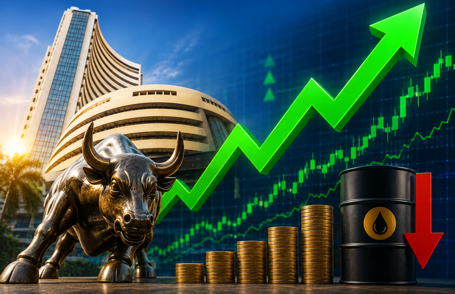 Sensex climbs 374 points higher as lower oil prices lift market sentiments