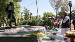 PM Modi pays floral tribute to Mahatma Gandhi in Bishkek, meets diaspora and other community members