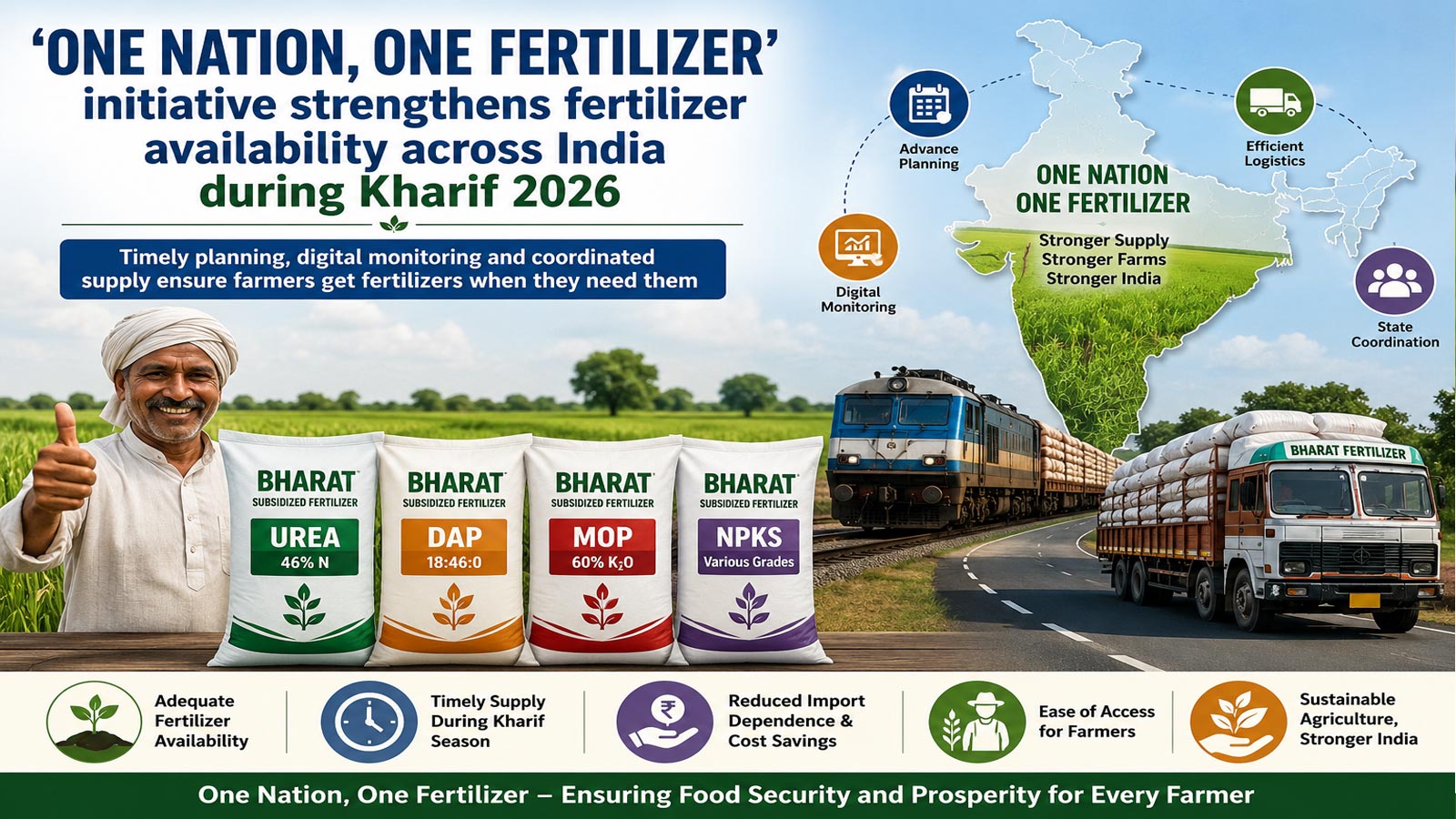 ‘One Nation, One Fertilizer’ initiative strengthens fertilizer availability across India during Kharif 2026