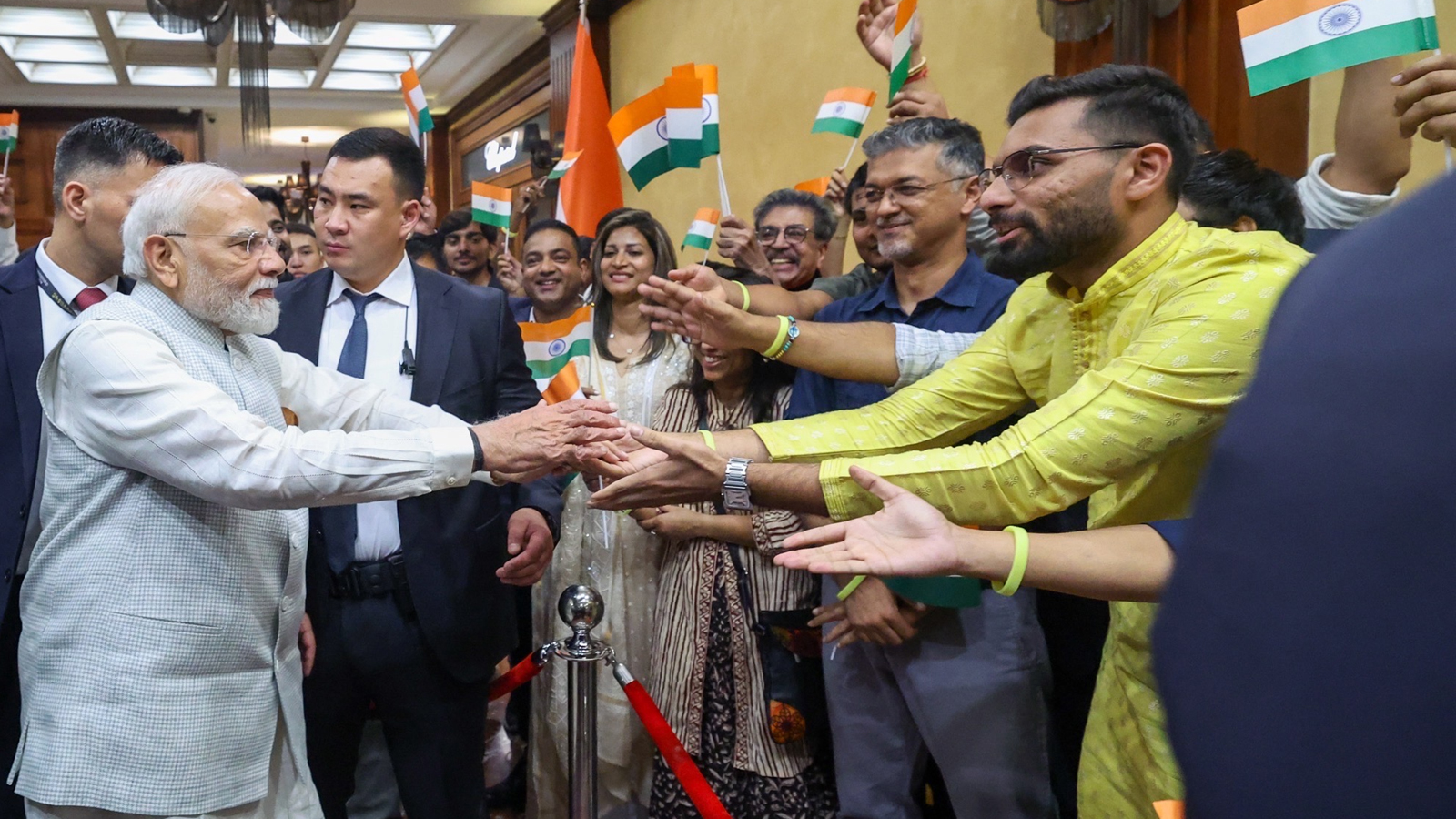 PM Modi receives special welcome from Indian community on his arrival in Bishkek