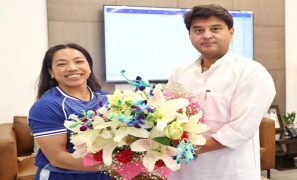 Jyotiraditya Scindia meets Mirabai Chanu after her historic CWG Gold