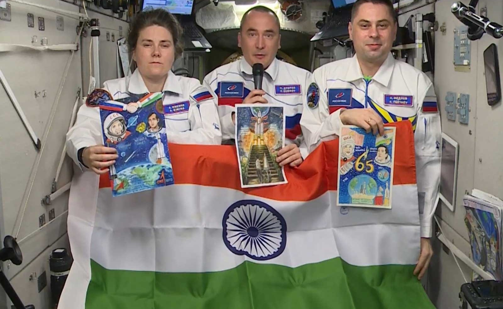 With Tricolour in hand, Russian cosmonauts aboard ISS greet India ahead of Independence Day
