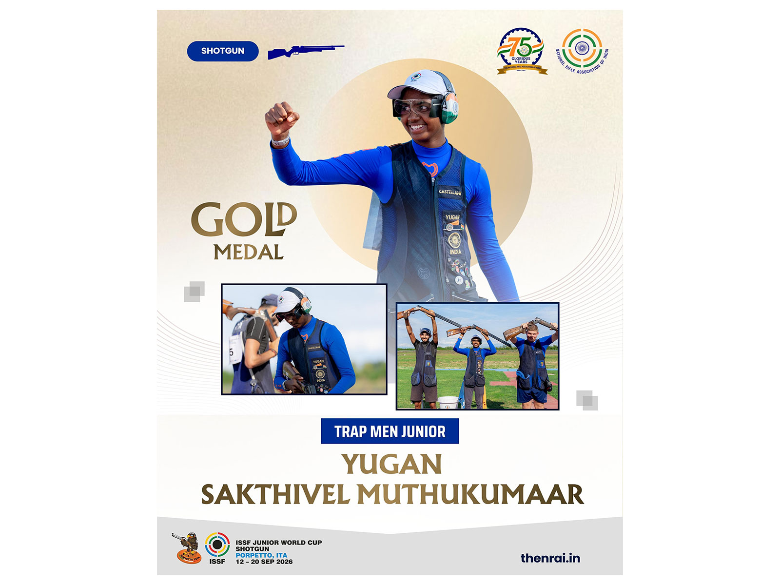 Yugan Sakthivel Muthukumaar wins gold in men’s trap at ISSF Junior World Cup