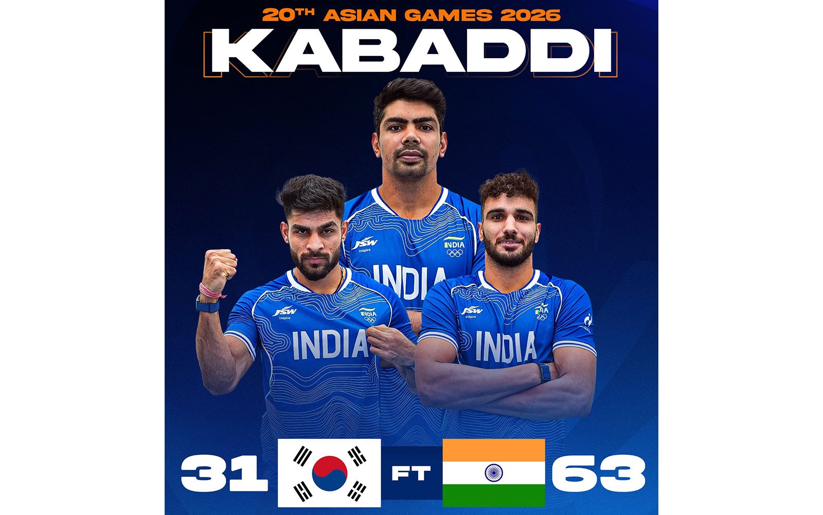 Asian Games 2026: India thrash South Korea 63-31 for second straight kabaddi win