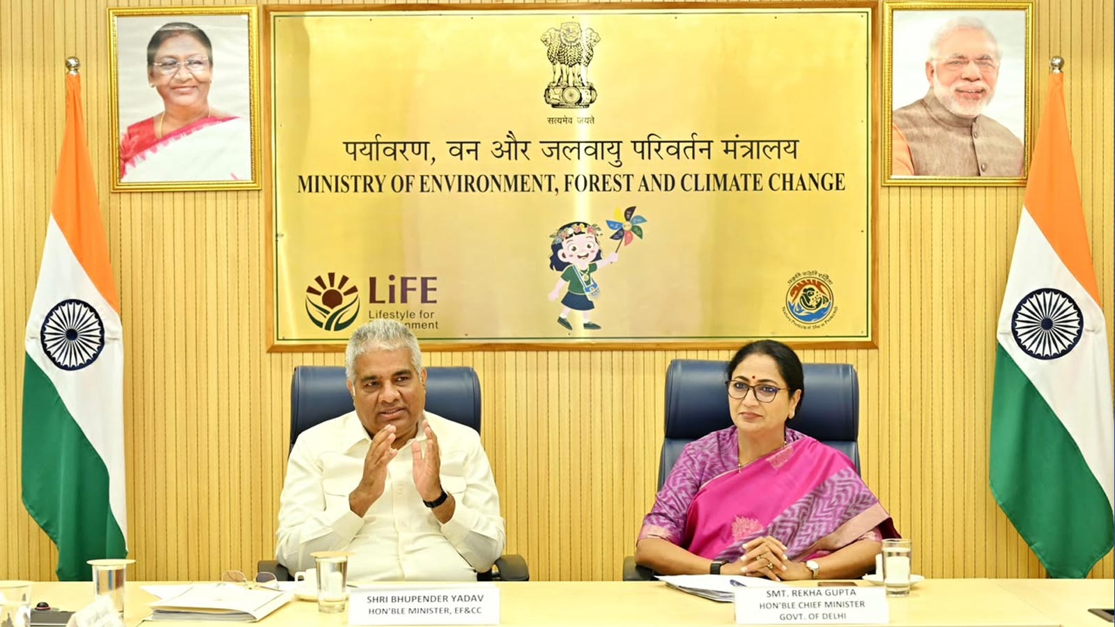 Environment Minister Bhupender Yadav reviews Delhi’s air pollution mitigation plan with CM Rekha Gupta