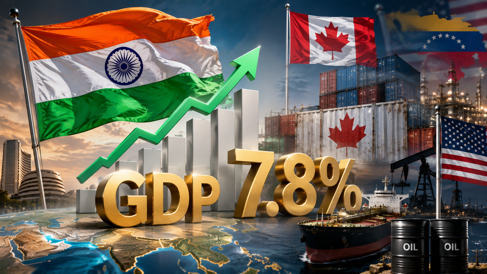 India’s GDP Hits 7.8% as Canada Retaliates on Tariffs and the US Locks In a Venezuela Oil Deal