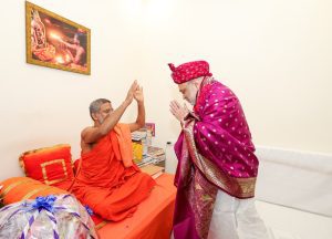 Amit Shah meets Pejawar Mutt Seer Sri Vishwaprasanna Teerth Swami in New Delhi