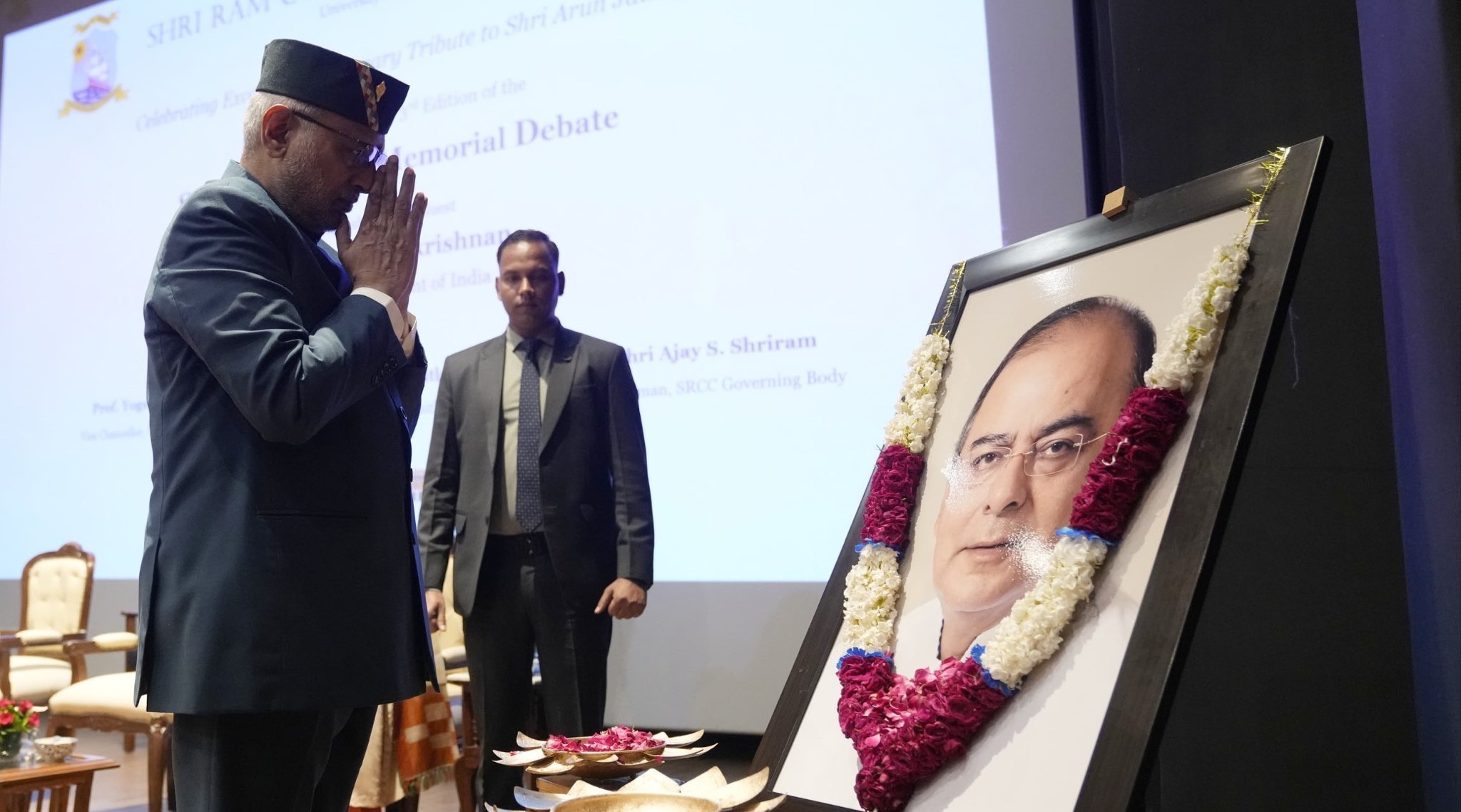 Vice-President C. P. Radhakrishnan presents awards at Shri Arun Jaitley Memorial Debate at SRCC