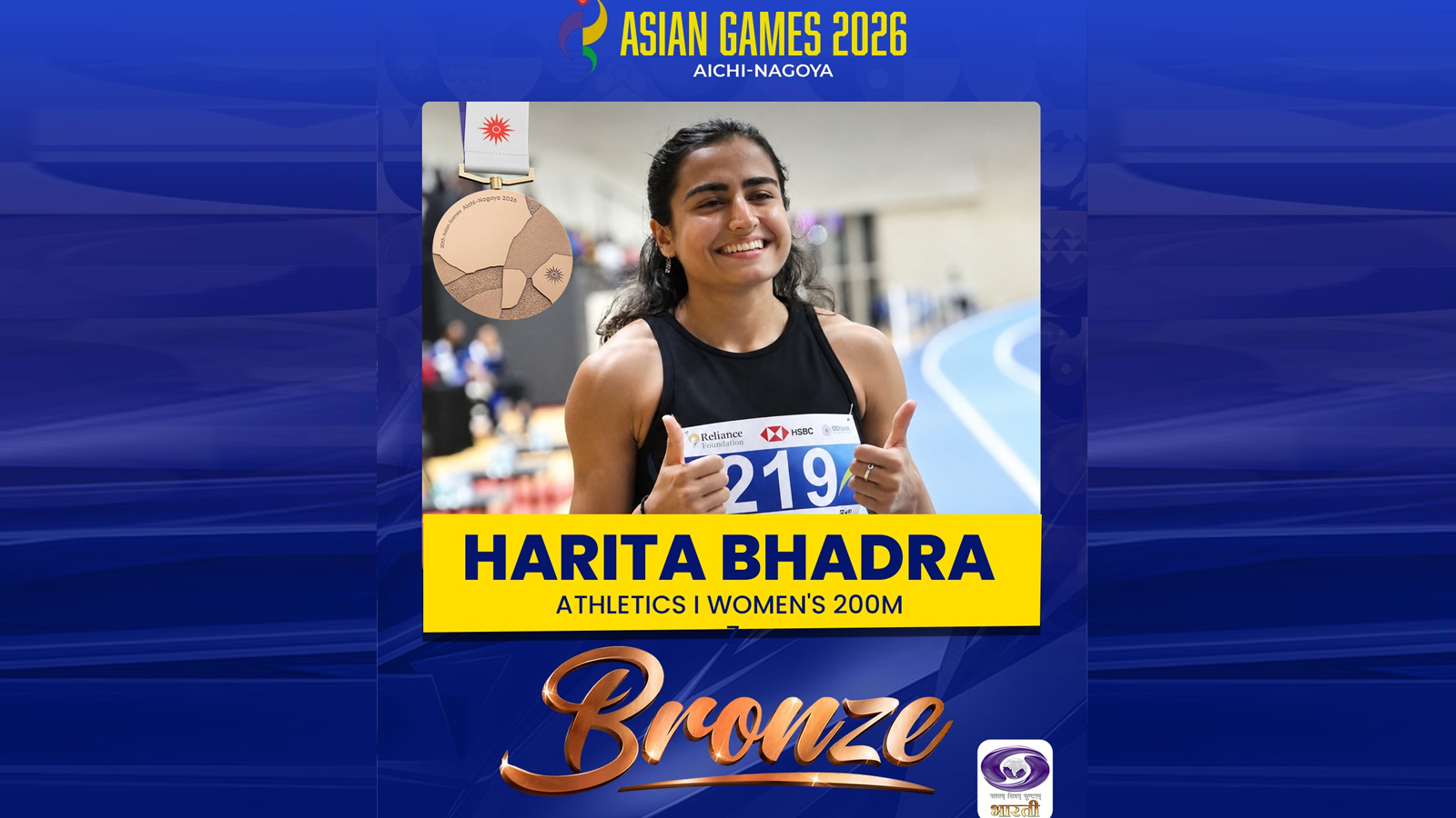 Asian Games 2026: Harita Bhadra wins bronze in women’s 200m