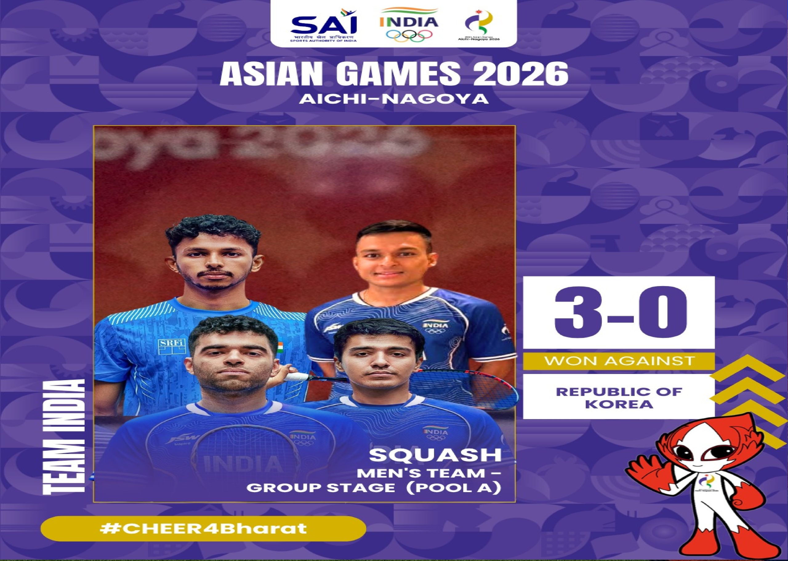 Asian Games 2026: India beat South Korea 3-0 to enter men’s squash team quarterfinals