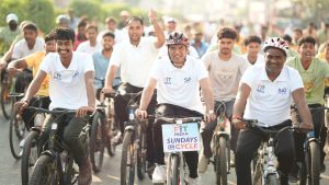 Mansukh Mandaviya leads 5.5-km cycle rally in Varanasi, urges youth to embrace fitness and reject drugs