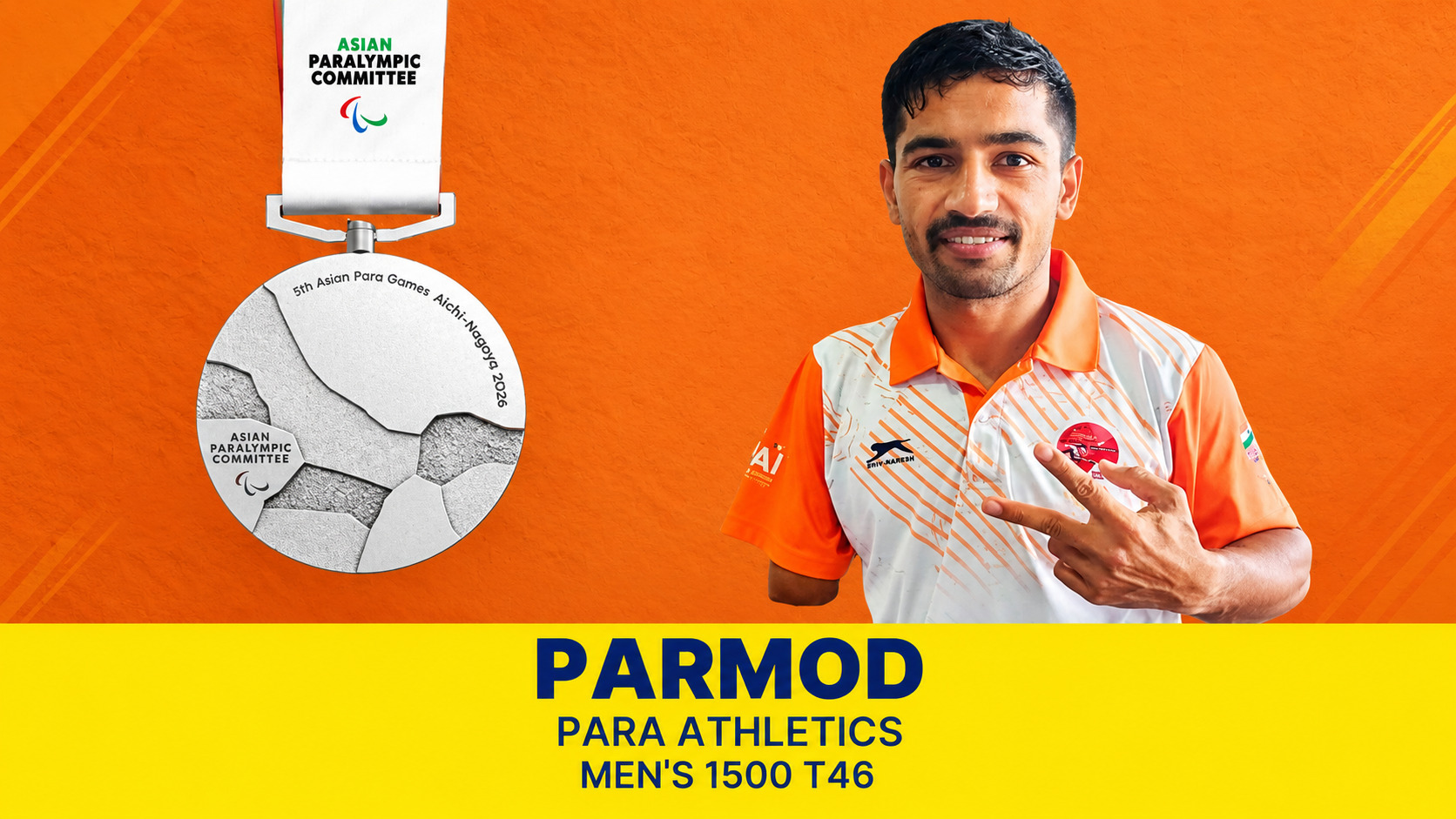 Parmod bags silver in men”s 1500m T46 at Asian Para Games