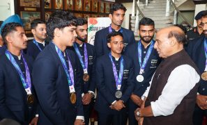 Rajnath Singh felicitates Services athletes for record 27-medal haul at Asian Games 2026