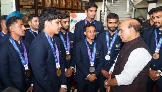 Rajnath Singh felicitates Services athletes for record 27-medal haul at Asian Games 2026