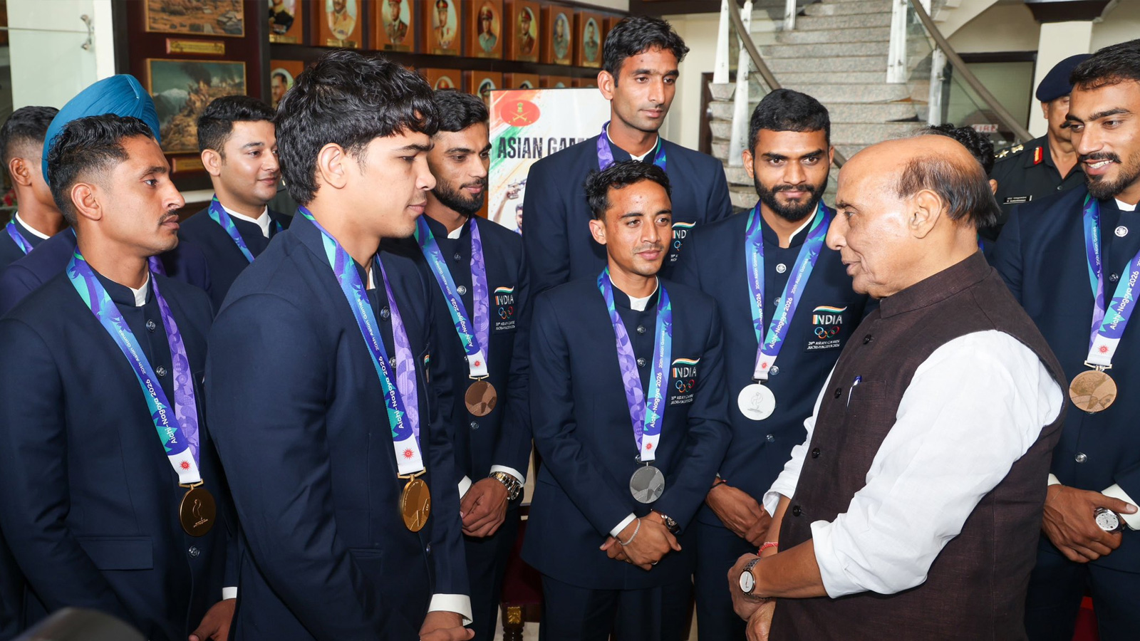 Rajnath Singh felicitates Services athletes for record 27-medal haul at Asian Games 2026